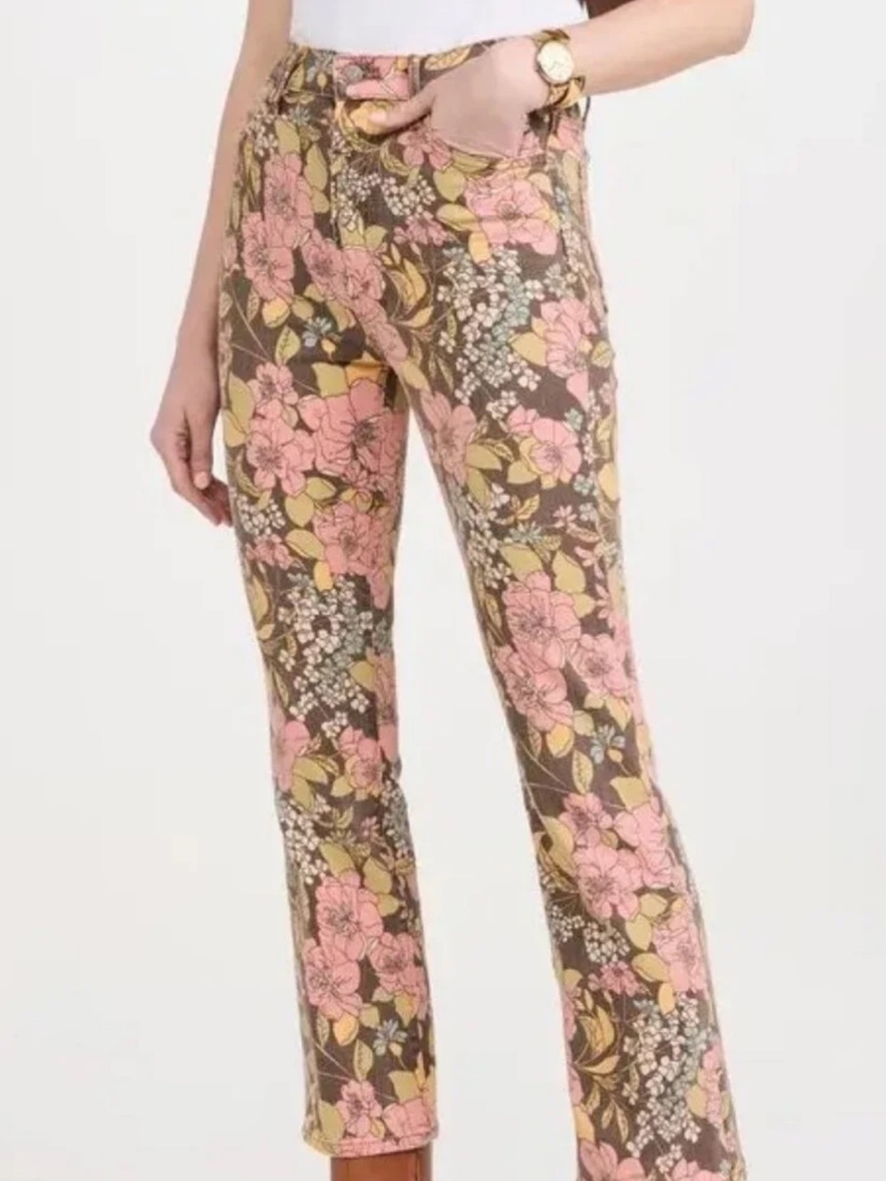 MOTHER Floral Straight-Leg Pants in Brown, Pink and Yellow